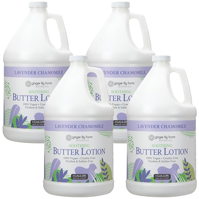 Ginger Lily Farms Botanicals Soothing Butter Lotion for Dry Skin, 100% Vegan & Cruelty-Free, Lavender Chamomile Scent, 1 Gallon (Pack of 4)