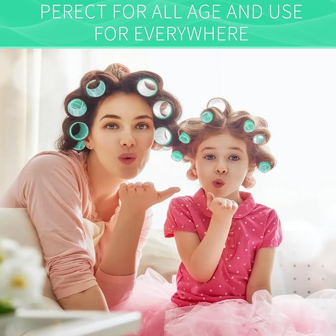 Hair Rollers, 12 Pack Self Grip Salon Hairdressing Curlers, DIY Curly Hairstyle, Large Rollers 1.57In Green