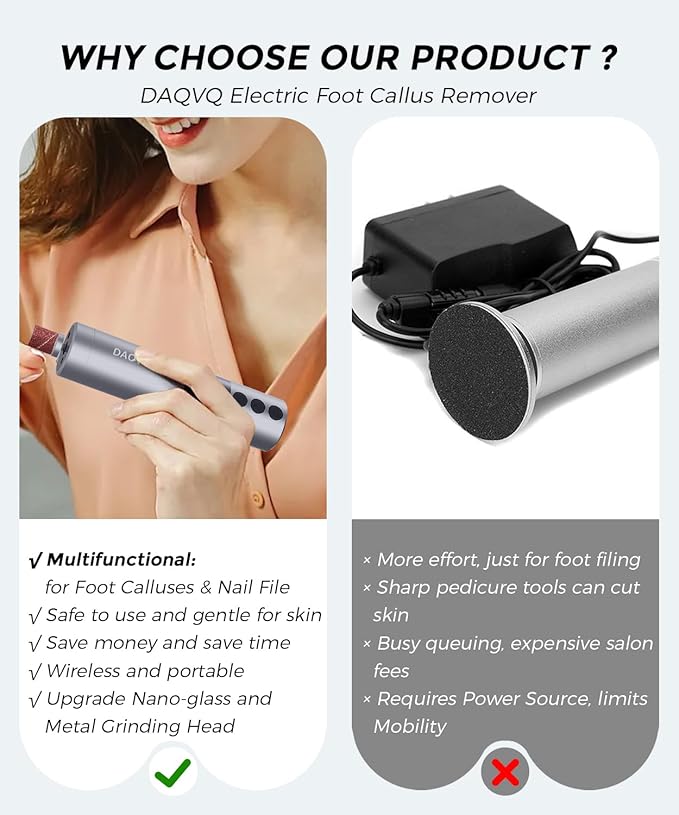 Electric Foot Callus Remover, 2-in-1 Cordless Pedicure Tools for Feet and Nail File with 80PCS Sandpaper Discs(3 Sizes), Aluminum Body with Adjustable Speed for Dead Skin, Cracked Heels & Home