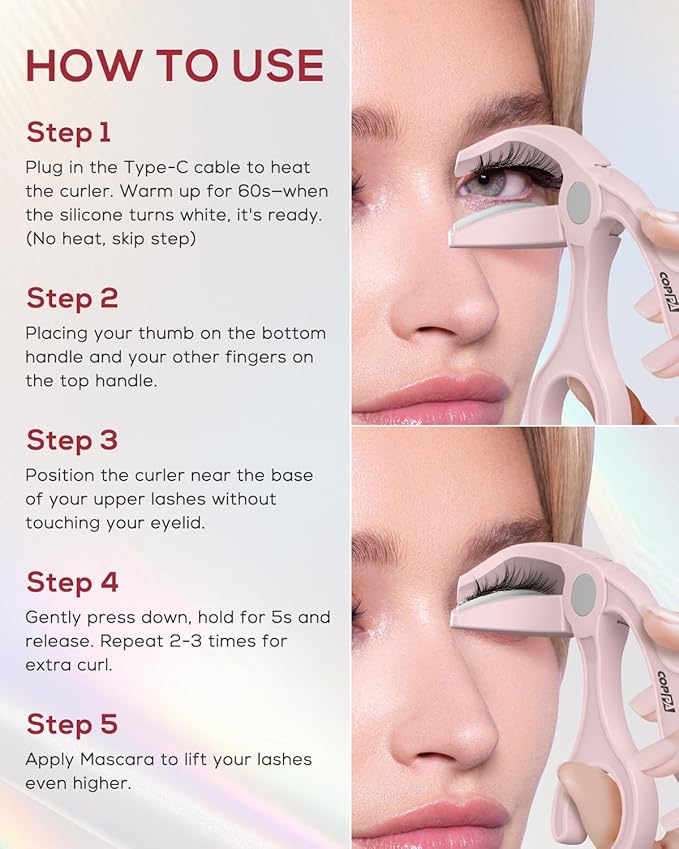 COPPA Heated Eyelash Curler, EC-1 Precision Type Lash Curler Open Style with 65°Heat & Dual-Use Corded Eyelash Curler Easy to Use for All Eye Shapes, No Pinching or Pulling Eyelash Eye Makeup Tool