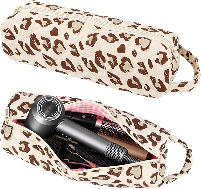 Quilted Hair Tools Travel Bag, Compatible with Dyson Airwrap Shark Flexstyle Hair Dryers, Curling Irons Organizer, Portable Large Hair Styling Tool Storage Case, Travel Essentials, Leopard