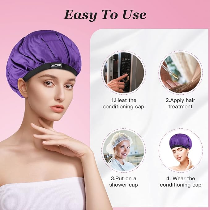 Cordless Deep Conditioning Heat Cap - Safe, Microwavable Heat Cap for Steaming, Heat Therapy for Hair, Flaxseed Seed Interior for Maximum Heat Retention (Second Generation)