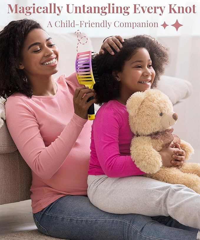KTKUDY Wet or Dry Detangling Hair Brush for All Hair Types - Eliminates Knots & Reduces Breakage Hairbrush - Tangle Free Detangler Brush For Women Men & Kids, Single, 1 Count