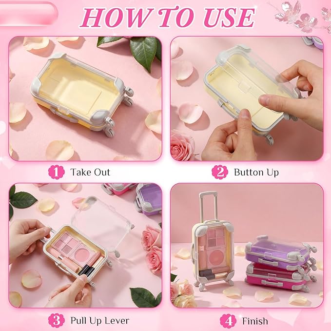 Honeydak 3 Pcs Mini Plastic Suitcase False Eyelashes Tray Luggage Trolley Candy Box Clear Suitcase Packaging Party Box for Jewelry Cosmetic Hairpins Storage (Bright Color,4.7 x 2.8 x 1.3 Inch)