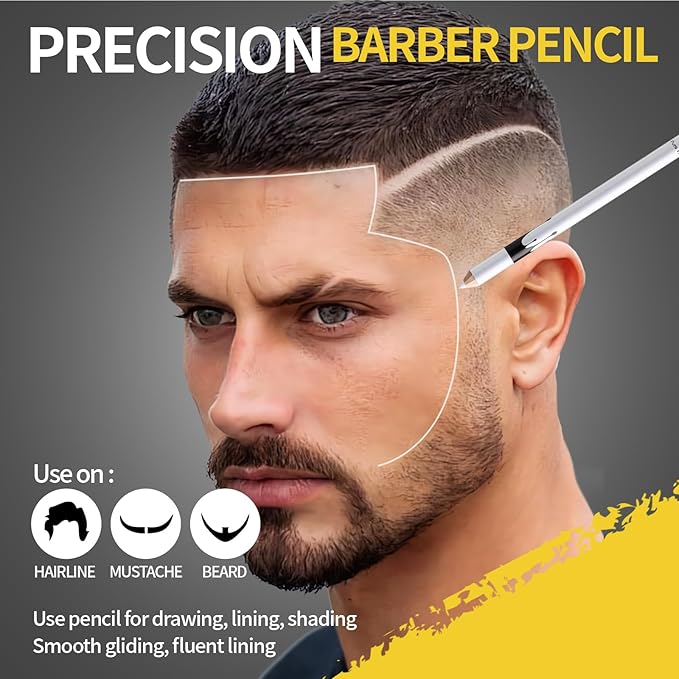 Noerrors 12Pcs Barber Pencil White Beige Skin Tone Magic Hairline Pencils Set Beard Guide Pen with Sharpener Barber Chalk for Lineup Edge Hair Design Shaping Trace Makeup Tool for Men