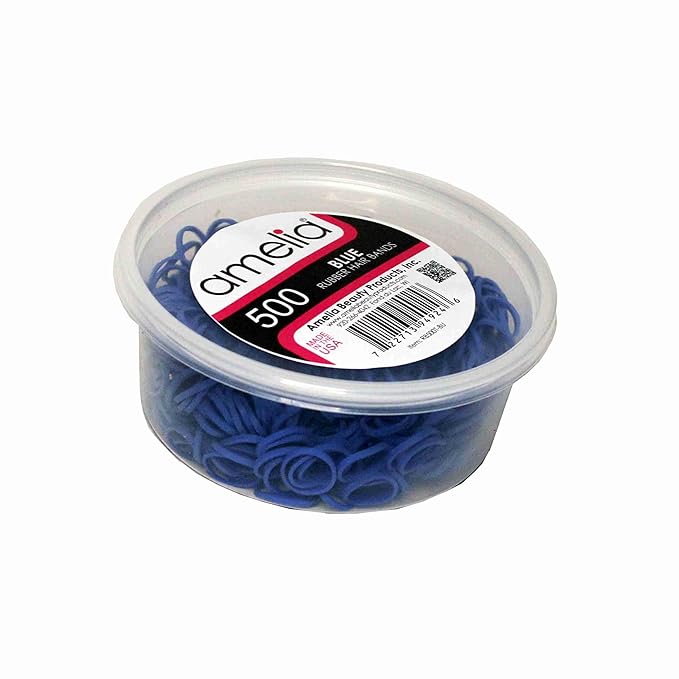 Amelia Beauty 500 Count Small Rubber Bands for Hair – ½" Blue- Made in USA - Recloseable Container - Mini Hair Elastics for Braids, Ponytails, Cornrows & Twists – Strong Hold Ponytail Holders