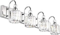 Ralbay Modern LED Crystal Bathroom Vanity Lights 4-Lights Stainless Steel Crystal Vanity Lights Over Mirror Modern Crystal Bathroom Vanity Lighting Fixtures