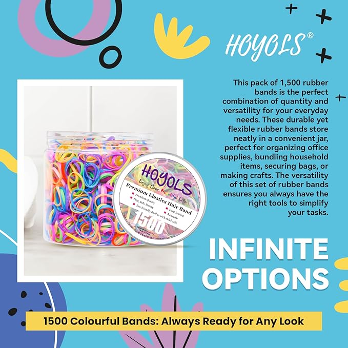 HOYOLS Small Toddler Elastics Mini Hair Ties Rubber Bands for Hair Ponytail Holders for Baby Girl Infants (Multicolor) TPU 1500 Pcs
