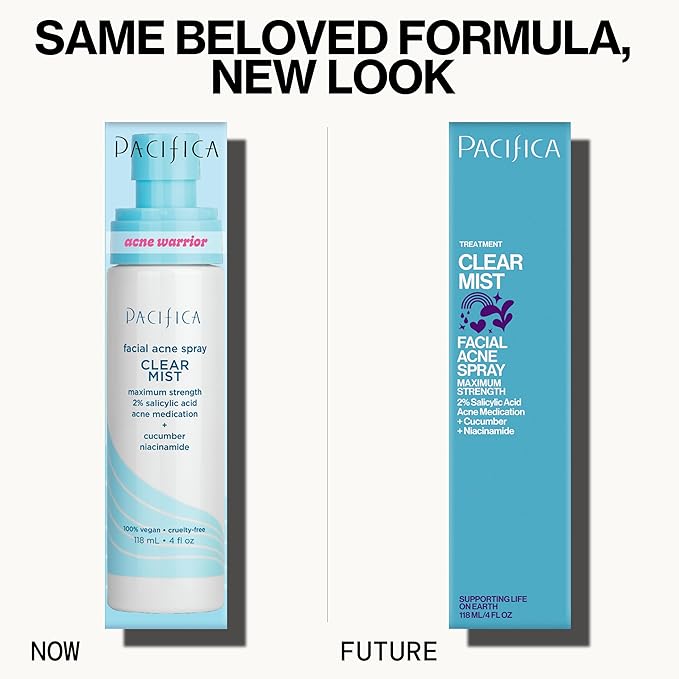 Pacifica Facial Spray for Acne Treatment - Clear Face Mist Acne Spray w/ 2% Salicylic Acid Niacinamide & Aloe - Acne Cleanser - Targets Bacteria for Teens & Adults Vegan Clean Dermatologist Tested