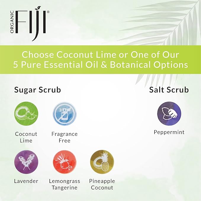 Organic Fiji Whole Body Scrub - Infused with Coconut Oil, Exfoliating Sugar Scrub for Smooth and Soft Skin, Exfoliates & Restores Skin's Natural Biosphere, Coconut Lime 20 oz