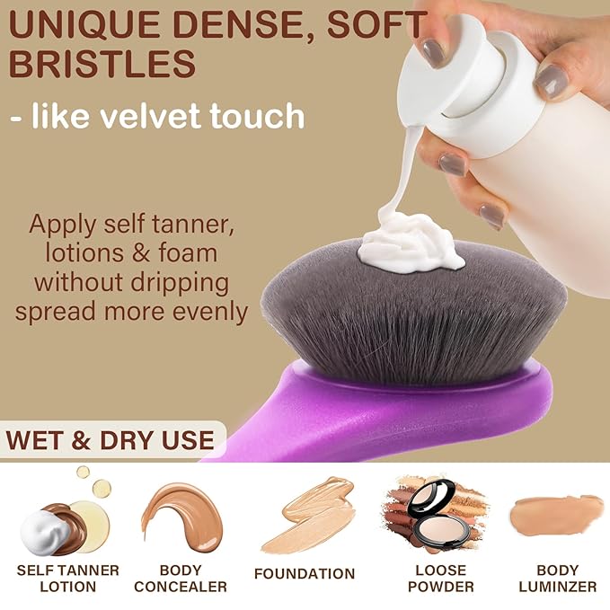 Lotion Applicator For Back, Feet, Long Handle Curved, Back Sunscreen Applicator for Kids, Women, Ultra Soft Bristles for Ultimate Comfy, Apply Cream Moisturizer, Self Tanner, Purple