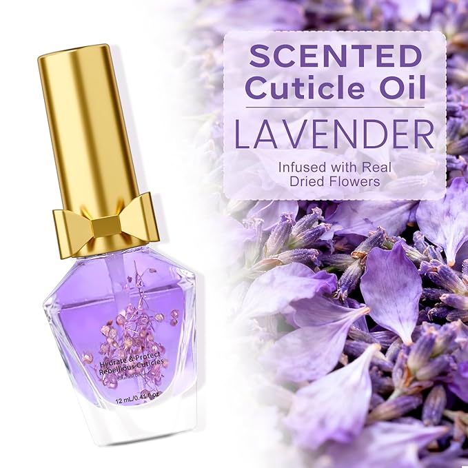 JIASHENG Cuticle Oil, Scented Cuticle Nail Oil Infused with Flowers, Hydrates, Moisturizes, Strengthens, Repairs, Revitalizing Cuticle Oils for Nails Damage Dry Cuticle, Lavender, 12ml