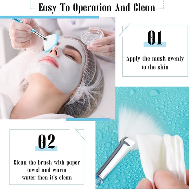 Nuenen 12 Pcs Soft Fan Facial Brushes Mask Acid Applicator Brush for Mud Cream Blush Makeup Peel Glycolic Multi Use Cosmetic Tools with Glitter Quicksand Handle and Pouch(Blue)