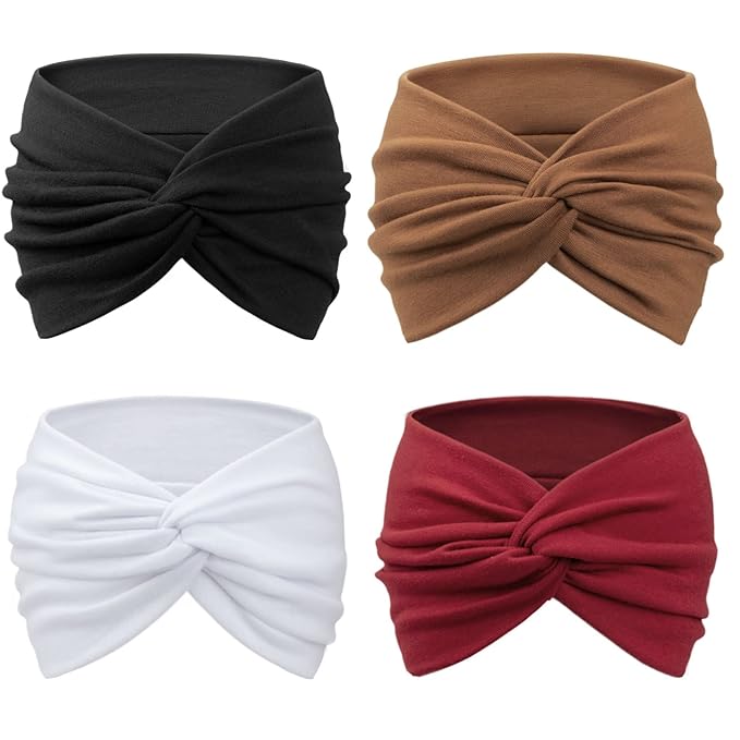 DRESHOW 4 Pack Turban Headbands for Women Wide Vintage Head Wraps Knotted Cute Hair Band Accessories