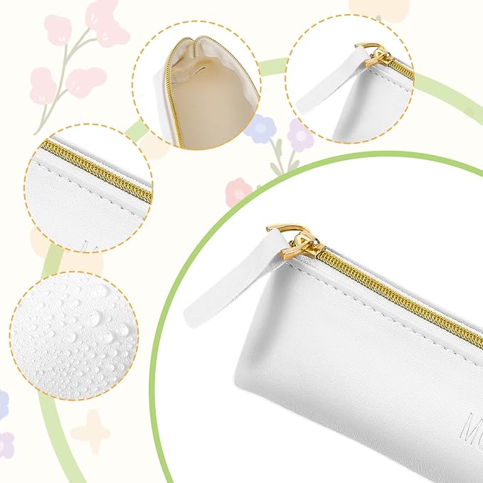 2pcs Small Leather Pouch Mini Cosmetic Bag with Zipper - Portable Cosmetic Organizer for Women & Girls - Black and White