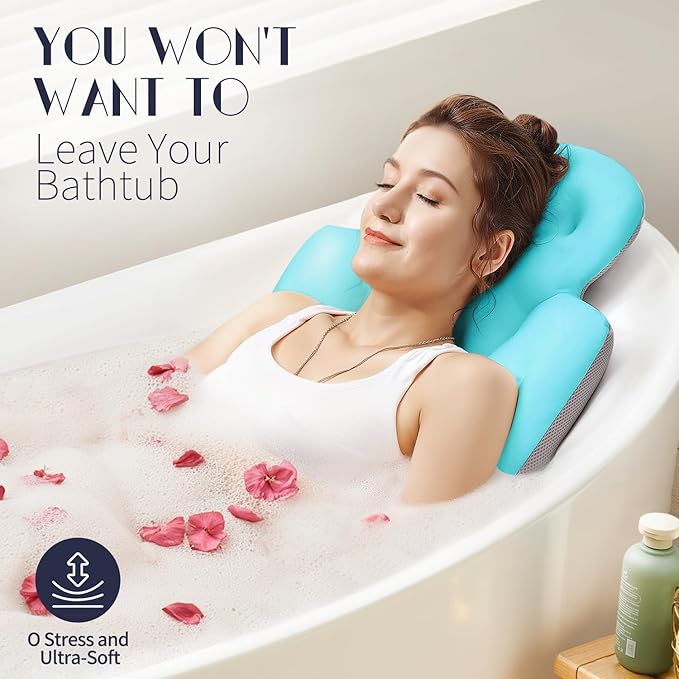 Full Body Bath Pillow for Bathtub, Thick Bathtub Cushion with Laundry Bag, Luxury Tub Pillow for Bath for Headrest Neck and Back Support Ocean Blue 51" x 16"