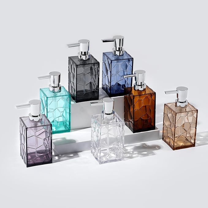Hand Soap Dispenser, Clear Acrylic Plastic Liquid Pump Bottles Refillable Lotion Dispenser for Bathroom Decor Kitchen College Dorm, Purple
