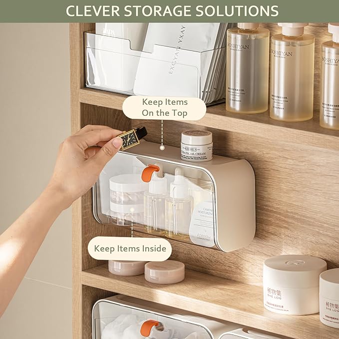 SUNFICON Wall Mounted Cotton Pads Holder Organizer Cotton Swab Balls Holder Q-tip Dispenser Qtip Storage Canister Cosmetic Pads Container Flossers Box Case Crystal Brown