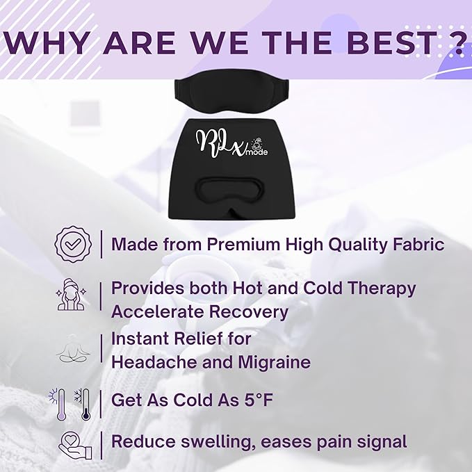 Migraine Relief Cap with Detachable Eye Mask – 2-in-1 Hot & Cold Gel Ice Head Wrap for Headaches, Sinus Pressure, Stress & Tension – Reusable Light-Blocking Headache Hat