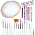 24 Pieces Nail Art Tools Kit Resin Nail Art Palette Acrylic Silicone Engraving Pen Dotting Pen Mixing Palette Detail Brushes Tools for Nail Art DIY Home Salon Makeup Display (White)