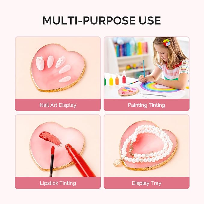 MelodySusie 2PCS Heart Shape Resin Nail Art Palette Set with Stainless Steel Mixing Stick, Professional Color Mixing Board for Gel Polish, Acrylics, Pigment Blending, Salon and DIY Makeup Tool
