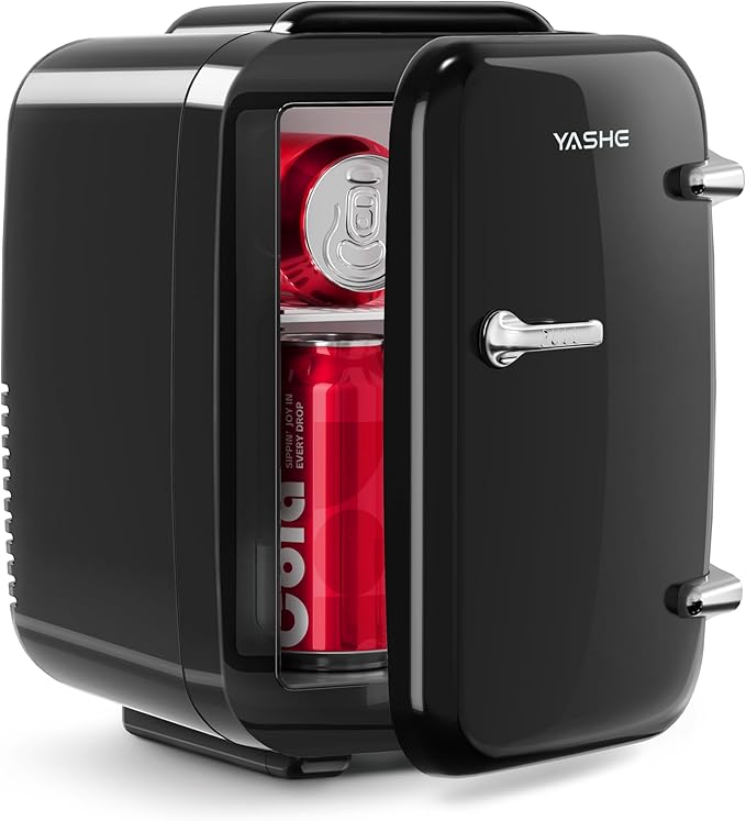 Mini Fridge, 4 Liter/6 Can Mini Makeup Fridge, 110V AC/ 12V DC Portable Thermoelectric Cooler&Warmer for Skincare, Drink, Cosmetic, Medicine, Small fridge for Bedroom, Office, Dorm, Car, Black