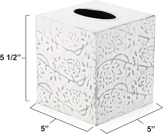 Country Chic Modern Farmhouse Tissue Box Holder, Decorative Metal Tissue Cover, Rustic Square White Style