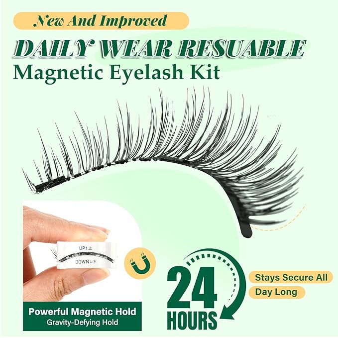 KEYYOU Daily Wear Reusable Magnetic Eyelashes 2 Pair with Applicator No Glue Needed 3D Natural Magnetic Lashes, Easy to Apply & Long Lasting for Daily Use & Events(A01+A01)