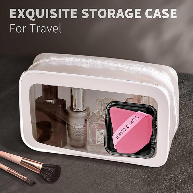 6 Pcs Triangle Powder Puff with 2 Travel Cases, Setting Powder Puffs for Face Powder and Foundation, Velour Makeup Puff for Loose Powder Body Powder, Skin-Friendly, Beauty Makeup Tools-Red
