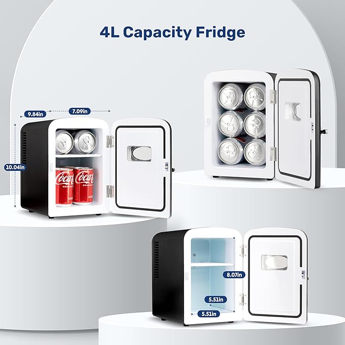 YSSOA Mini Fridge with Observation Window 4-Liter Six 12 oz Cans Portable Warmer & Cooler Compact Refrigerator, 100% Eco Friendly and Freon-Free, 4L with window, Black