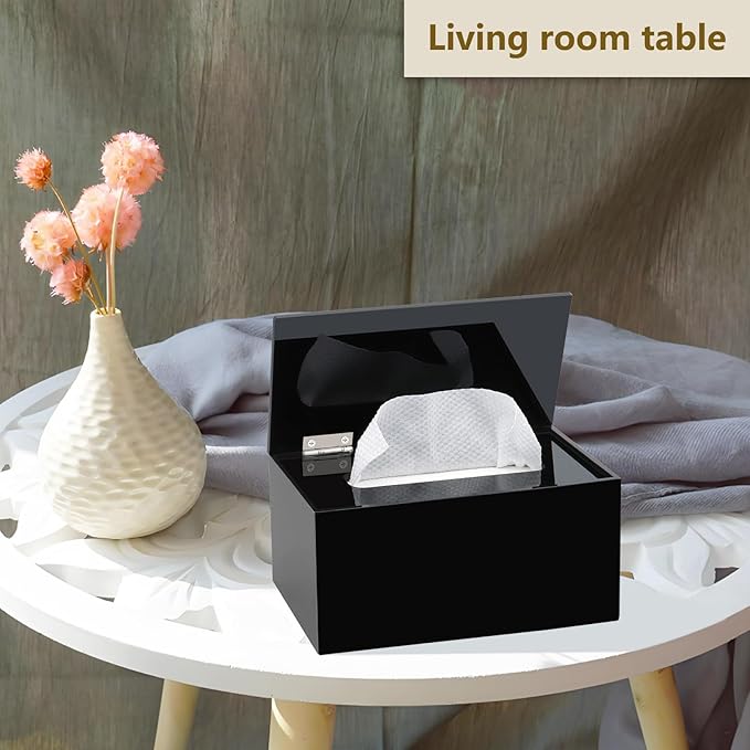 Wipes Holder Container Refillable, Acrylic Dispenser Box for Disposable Wipes, Rectangle Disposable Face Towels, Black