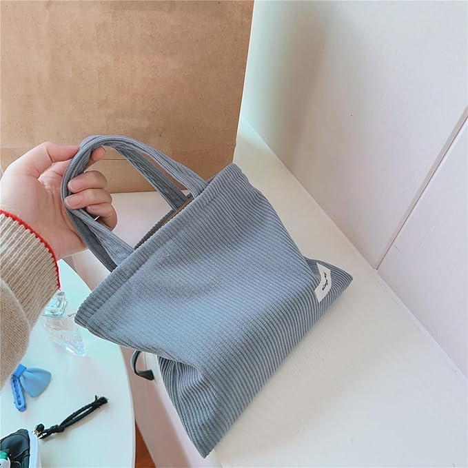 Wudygirl Makeup Bag Travel Cosmetic Bag for Women Small Makeup Pouch with Handle Zipper Cosmetic Pouch Handbag Aesthetic (Light Blue)
