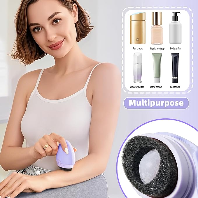 Sunscreen Applicator for Kids with Replaceable Body Sunblock Lotion Sponge 1.86oz Sunscreen Sponge Applicator Refillable Portable Silicone Washable for Kids Women Adults Family Travel Size (Purple)