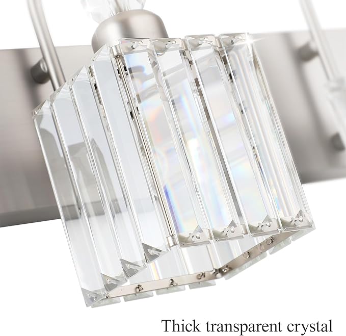 Ralbay Brushed Nickel Vanity Light for Bathroom Crystal 3-Light Modern Crystal Bathroom Light Fixtures