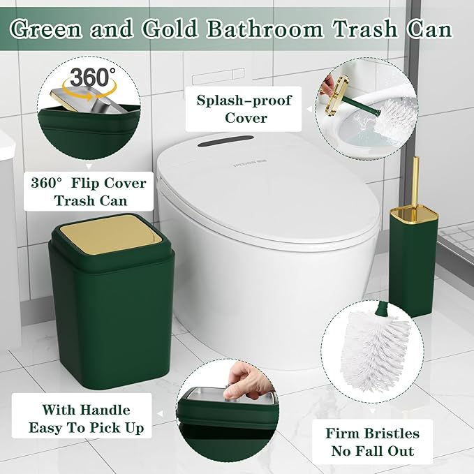 Bathroom Set - Dark Green Bathroom Sets with Shower Curtain and Rugs, 24PCS Shower Curtain Set with Hooks, Soap Dispenser, Soap Dish, Toilet Brush Holder and Trash Can for Housewarming