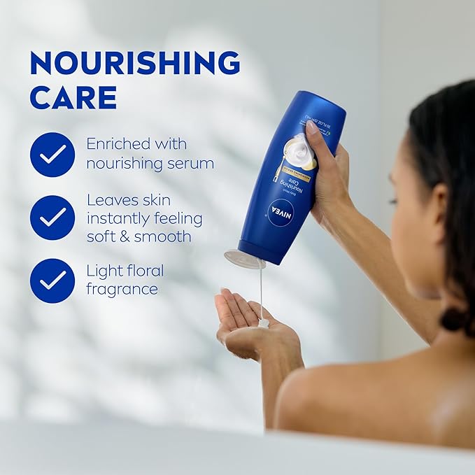 NIVEA Nourishing Care Body Wash with Nourishing Serum, Moisturizing Body Wash for Women, Enriched with Provitamin B5 and Vitamin E, 20 Fl Oz Bottle, Pack of 3
