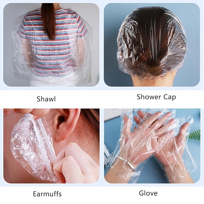 10 Set Disposable Hair Dye Cape Shower Caps Ear Covers Plastic Gloves Protection Kit for Hair Color Creme Application Coloring Dyeing Bleaching Tinting DIY Tool Salon Hair Colorist Color Spray