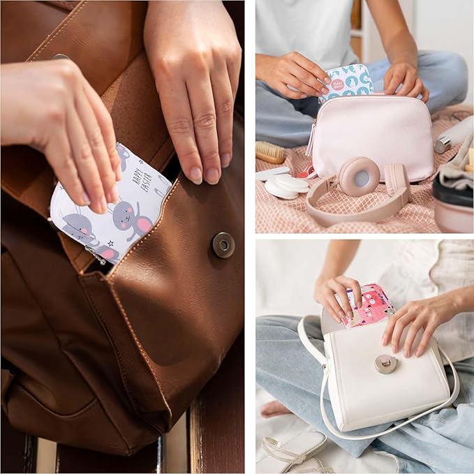 3 PCS Sanitary Pad Storage Bag Portable Period Bag for Teen Pads/Sanitary Napkins/Tampons, Sanitary Napkin Storage Bags First Period Gifts for School, Hygiene Bags Travel Containers (Pink,Grey, Blue)