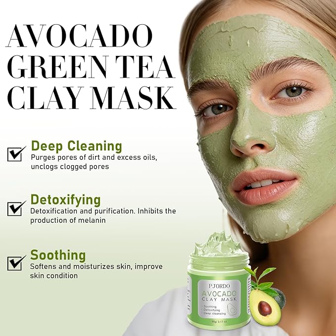4 Pcs Clay Mask for Face(360g in total), Turmeric Vitamin C, Dead Sea Mud, Green Tea Avocado, Rose, Face Mask Skincare for Pore Cleansing, Facial Clay Mask Set Gifts for Women, 3.17 Oz Each