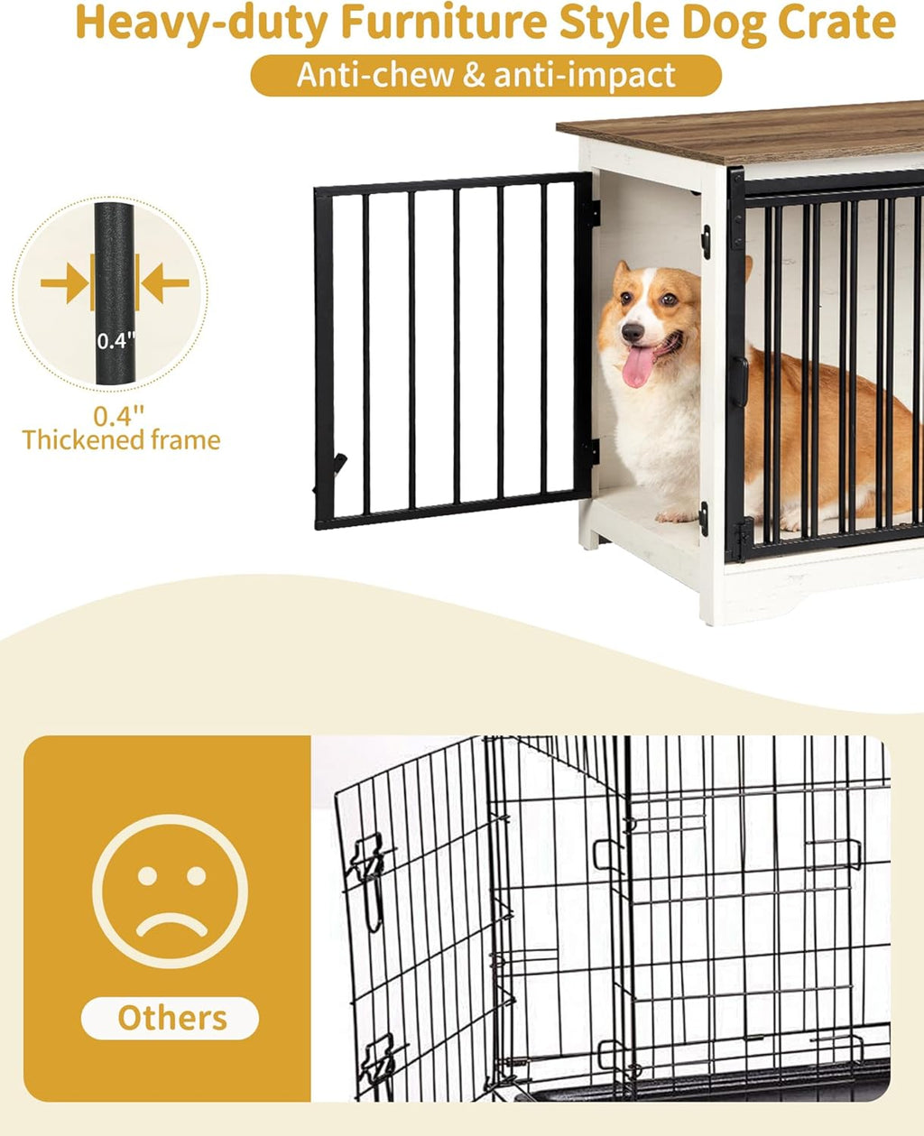 31.9" Dog Crate Furniture with Barn Door, Heavy Duty Dog Kennel Indoor with 2 Doors, Wooden Pet Cage End Table for Small Medium Dogs up to 44 lb, Anti-Chew Anti-Escape, White Brown DFC83614B
