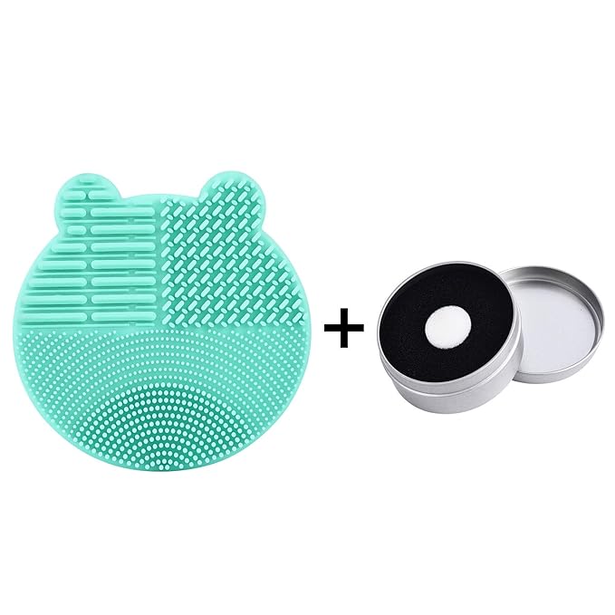 Silicon Makeup Brush Cleaner Mat with Brush Drying manual Make up cleaner cleanser machine Cosmetic Cleaning Pad+Makeup Dry Cleaned Quick Color Removal Sponge Scrubber Tool(Green)