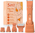 Bikini Trimmer for Women,5-in-1 Electric Razors for Women,Electric Shaver for Women's,IPX7 Waterproof Trimmer for Men Legs,with 5 Replaceable Blade Heads,USB Recharge Dock（Orange