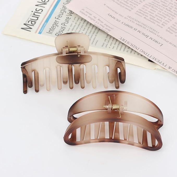 5 Pcs Big Hair Claw Clips Matte Claw Clips for Women Gradient Amber Brown Strong Hold Non-Slip Large Hair Clips for Long Thick/Thin Hair with Multi-Styles Hair Accessories