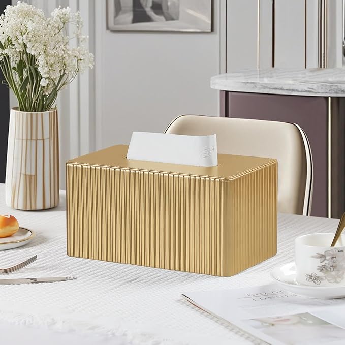 PU Leather Tissue Box Cover, Rectangle Tissue Box Holder with Magnetic Closure, Decorative Tissue Holder for Bathroom Bedroom Office (Rectangle for 180 to 230 Count Tissues)