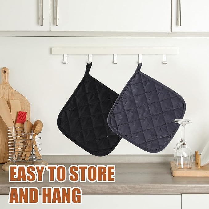 Uiifan 30 Pieces Cotton Pot Holders for Kitchen Washable Heat Resistant Potholders Oven Hot Pads for Cooking and Baking, 7.87 x 7.87 x 0.2 Inch(Black, Gray)