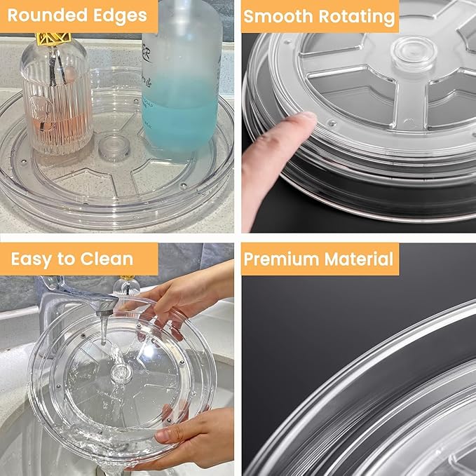 vacane 4 Pack Turntable Organizer Non-Skid, Large 13" Cabinet Lazy Susan Clear Turntable Organizer for Pantry Lazy Susan Organizer, Storage Containers for Kitchen, Countertop