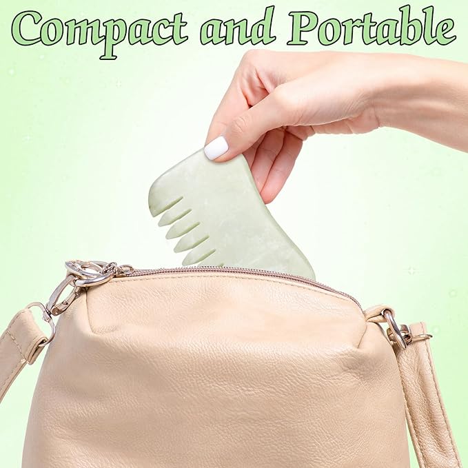 Geiserailie 2 Pcs Jade Combs Esthetician Supplies Massage Stone Hair Gua Sha Scraping Scalp Comb Facial Massage Tool Handheld Head Tools Head Caring Therapy Mother's Day for Women(Chic Style)