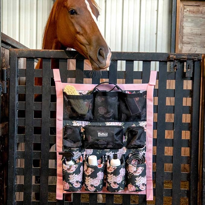 Jeffers Expression Trailer Door Caddy, Rose Garden – Equestrian Tack Organizer for Horse Supplies, Grooming Tools, Water Bottle – Padded Pockets with Hanging Straps for Stalls & Barns