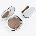 ENERGY Flat Foundation Brush with Mirror, Powder Puff & Mixing Palette 4-in-1, Travel Kabuki Makeup Brush for Liquid or Powder Cream Foundation, Magnetic Portable Kabuki Brushes On-The-Go Small White