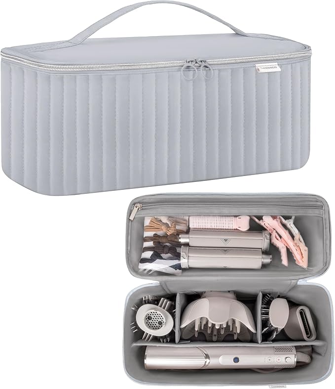 Travel Carrying Case for Hair Dryer Shark Flexstyle Dyson Airwrap Brush Hair Accessories Tools Storage Bag for Revlon Hairdryer Styler Organizer (Silver Gray)